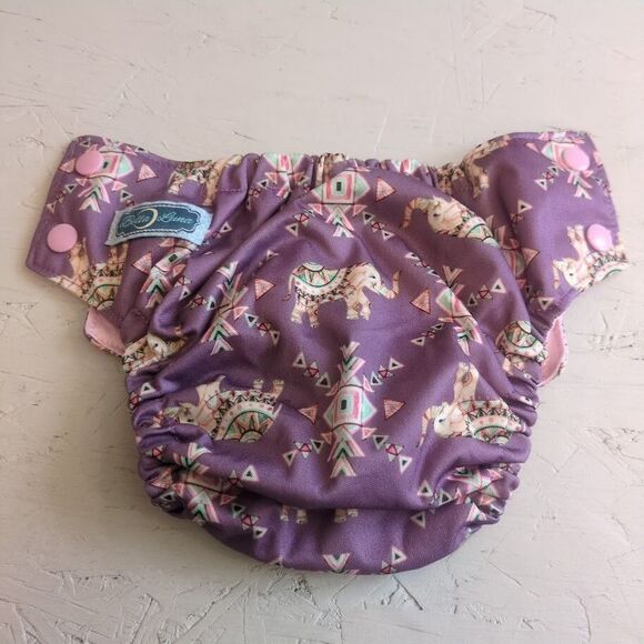 Bella Luna Pocket Cloth Diaper Small Elephant Purple Aztec No Insert - Picture 4 of 5
